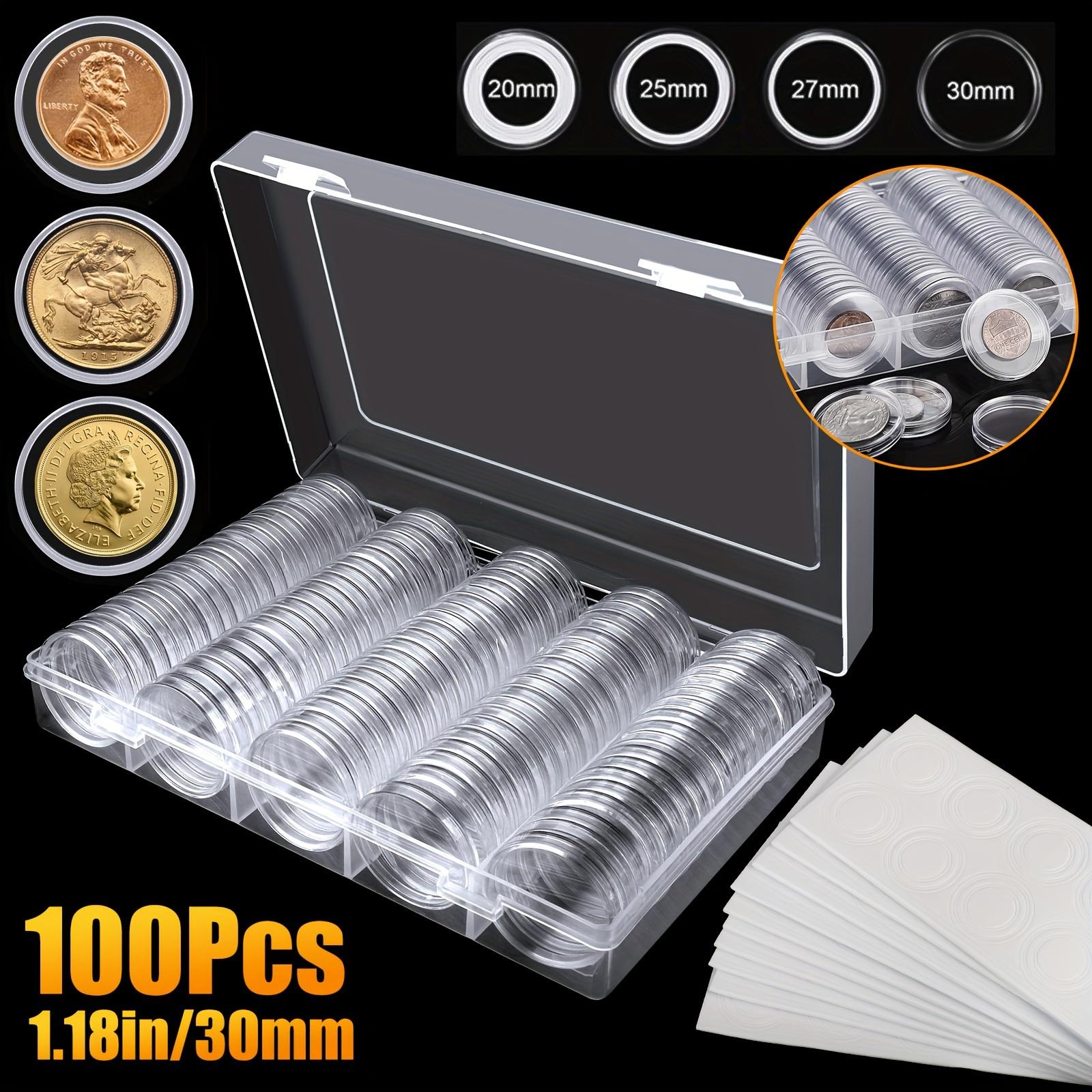 

100 шт./кор. 30-миллиметровые капсулы для монет с белой защитной прокладкой и пластиковым органайзером для хранения принадлежностей для сбора монет, прозрачный и круглый пластик чистый