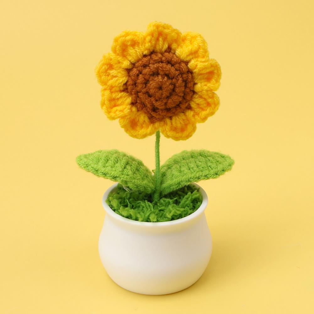 Hand-Knitted Wool Fake Flowers Set: Sunflower, Carnation, Tulip - Desktop Decor, Teacher/Student Gift, Everlasting Bouquet