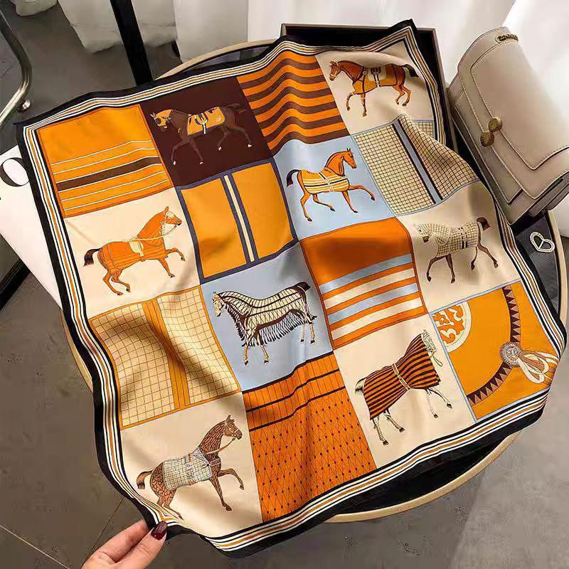 Luxury Silk Scarfs Square Scarf Korean Fashion Kerchief Popular Silk Scarves Bandanna Wraps Scarf Decoration Shawl 70*70Cm