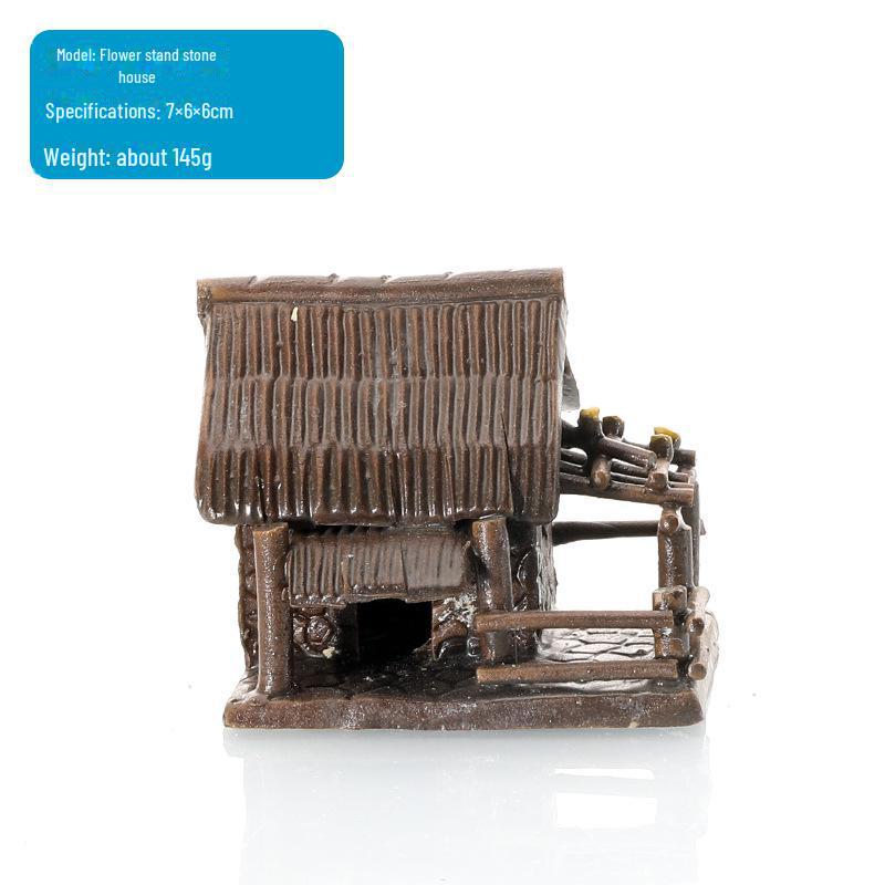 Ceramic Fish Tank Decoration: Water-Absorbing Stone Ornament for Aquariums, Gardens, and Bonsai – Thatched and Bamboo Houses.