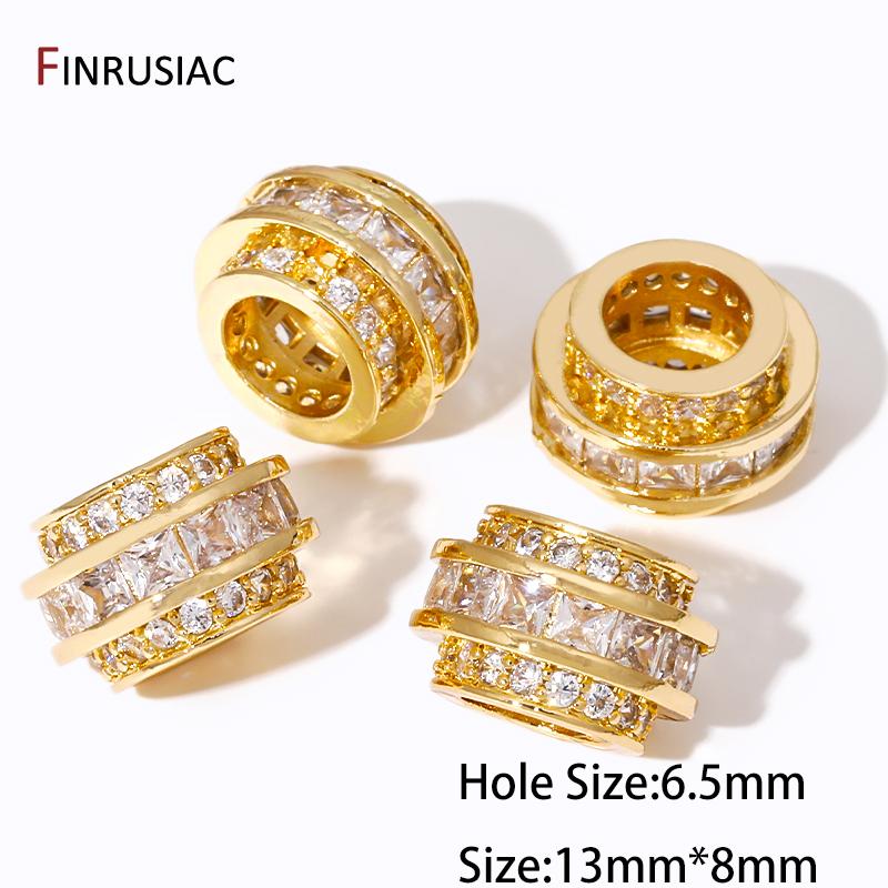 

18K Gold Plated Spacer Beads,Brass Big Hole Cubic Zirconia Tube Beads,Loose Beads Separators For Bracelet,Jewelry Supplies 1 piece