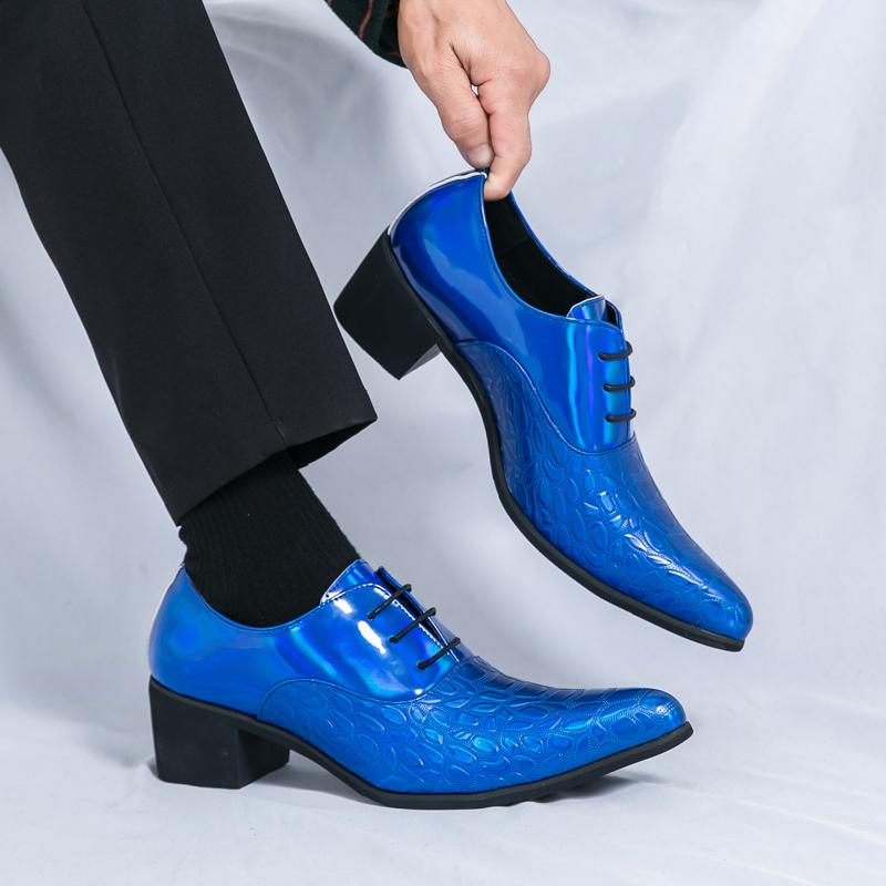 Men’s High Heels Derbys Pointed Toe Formal Business Leather Shoes Men Dance Shoes Tuxedo Wedding Party Dress Shoes Plus Size