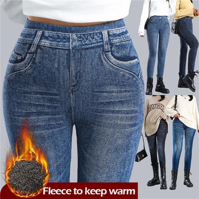 Warm Thicken Velvet Women Leggings Workout Running Push Up Slim Trousers Denim Jeans High Waist Elastic Pants
