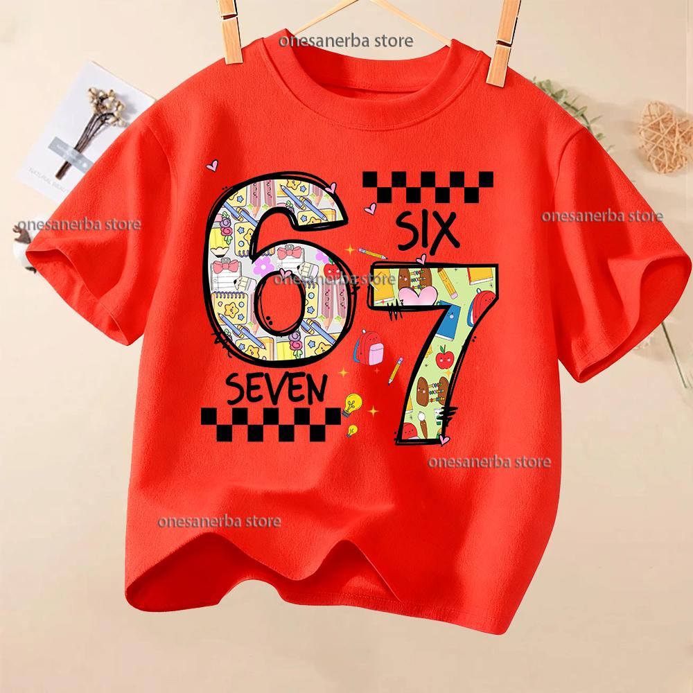 Summer Short Sleeve 67 Six Seven Kid T-Shirt Funny Round Neck Cute Tee Boy Girl Tops Casual Fashion Polyester Children's T-Shirt