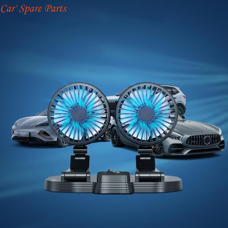 Y4UA Car Dual Head Fan 360° Rotation 2 Gear Adjustable Cooling Fan for Vehicles Office Dashboard Mount USB Powered Cooler Fan