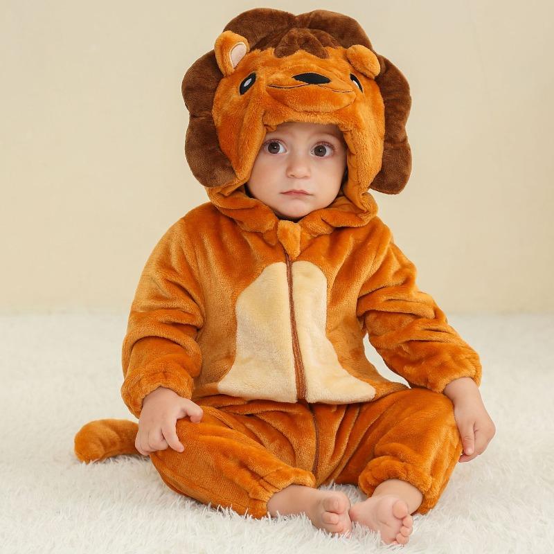 Baby Flanell Tier Overall, Baby Outdoor Kleidung, Herbst und Winter Cartoon Kapuzen Kletteranzug