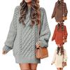 Women's Plus Size Loose Knit Sweater with Semi-High Neck - Chunky and Solid Color