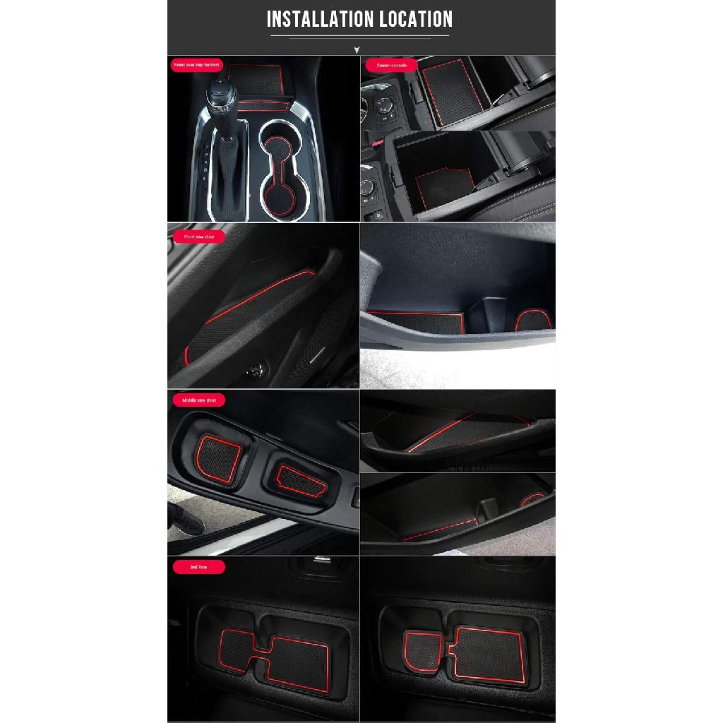 Auovo Anti Dust Door Mats for Chevy Traverse Accessories 2018 Interior Fit Door Cup Center Console Liners 28pcs/Set (Red,Updated)