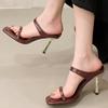 Fashion High Quality Soft Leather Slide Sandals Women Sexy Square Toe Peep Toe Thin High Heels Comfortable Elegant Women's Slippers
