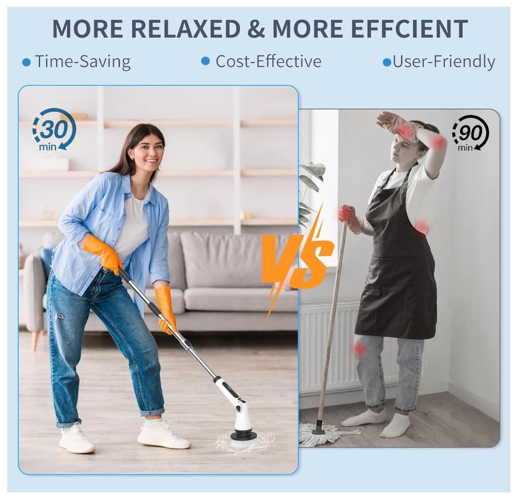 Wireless Electric for Spin Scrubber Cordless Bathroom Cleaning Brush for Shower Bathtub Home Use Metal/Cleans for Floor