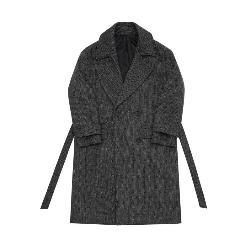 Winter Verdickter Wollmantel Herren Koreanischer Stil Überknie Mittellang Windbreaker Locker Fischgrät Wollmantel