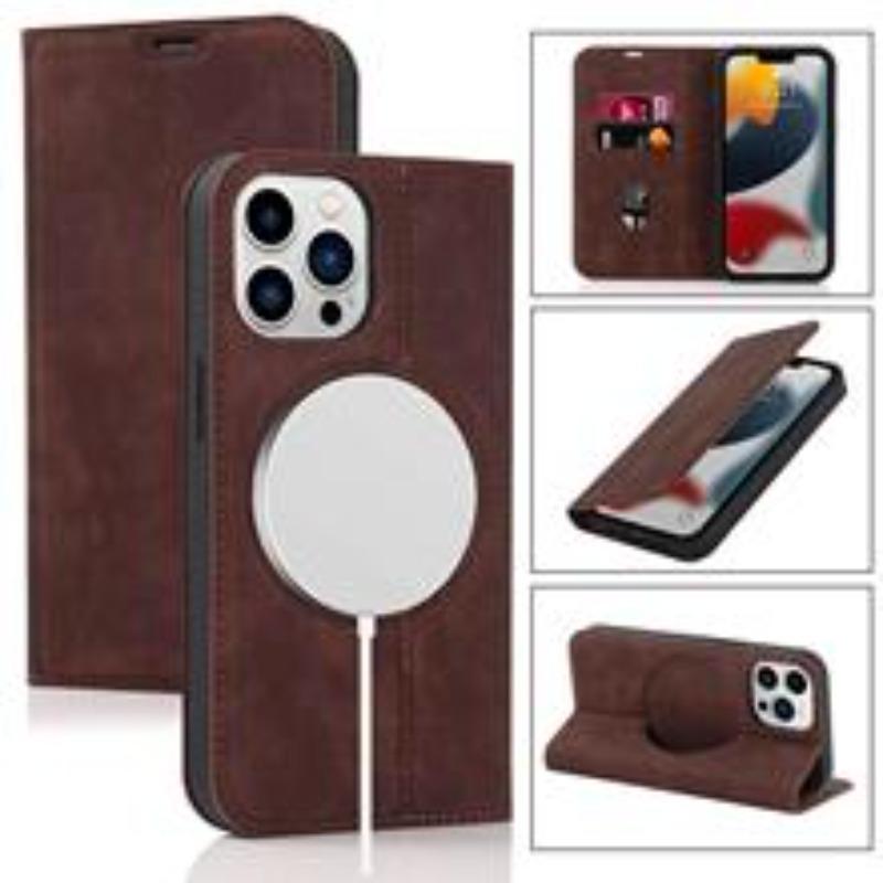 Suitable for Phone17  multiple phone models, Crazy Horse pattern double buckle phone leather case, Apple 16e/15 card insertion sticker protective case