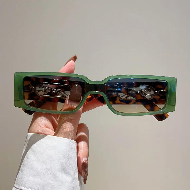 New Luxury Brand Designer Small Frame Rectangle Sunglasses Women For Men Vintage Sun Glasses Popular Punk Leopard Shades UV400