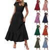 Women's Summer Fashion Loose Button V-Neck Short Sleeve Solid Color Dresses