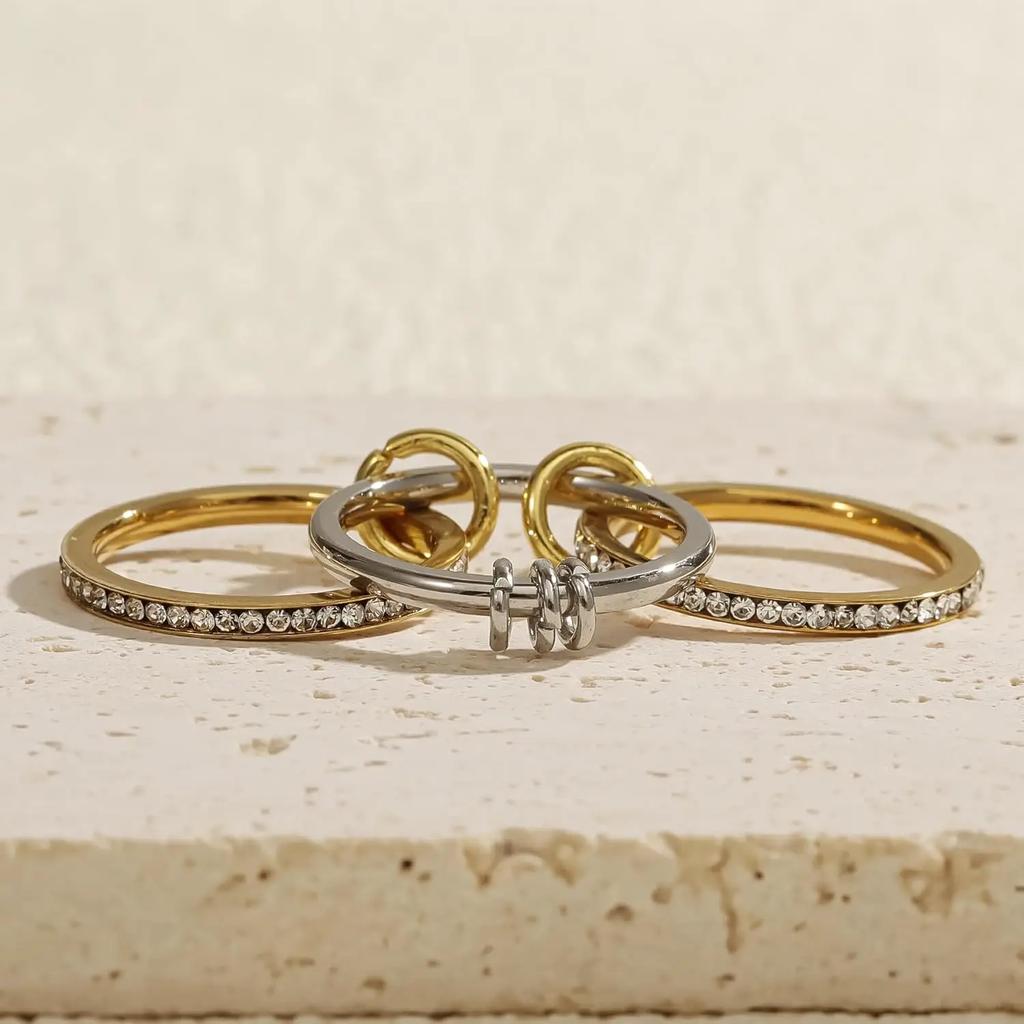 YILUOCD Gilded Stainless Steel Stackable Rings Set for Women Micro Pave 5A Cubic Zirconia Tarnish Dainty Ring Statement Jewelry