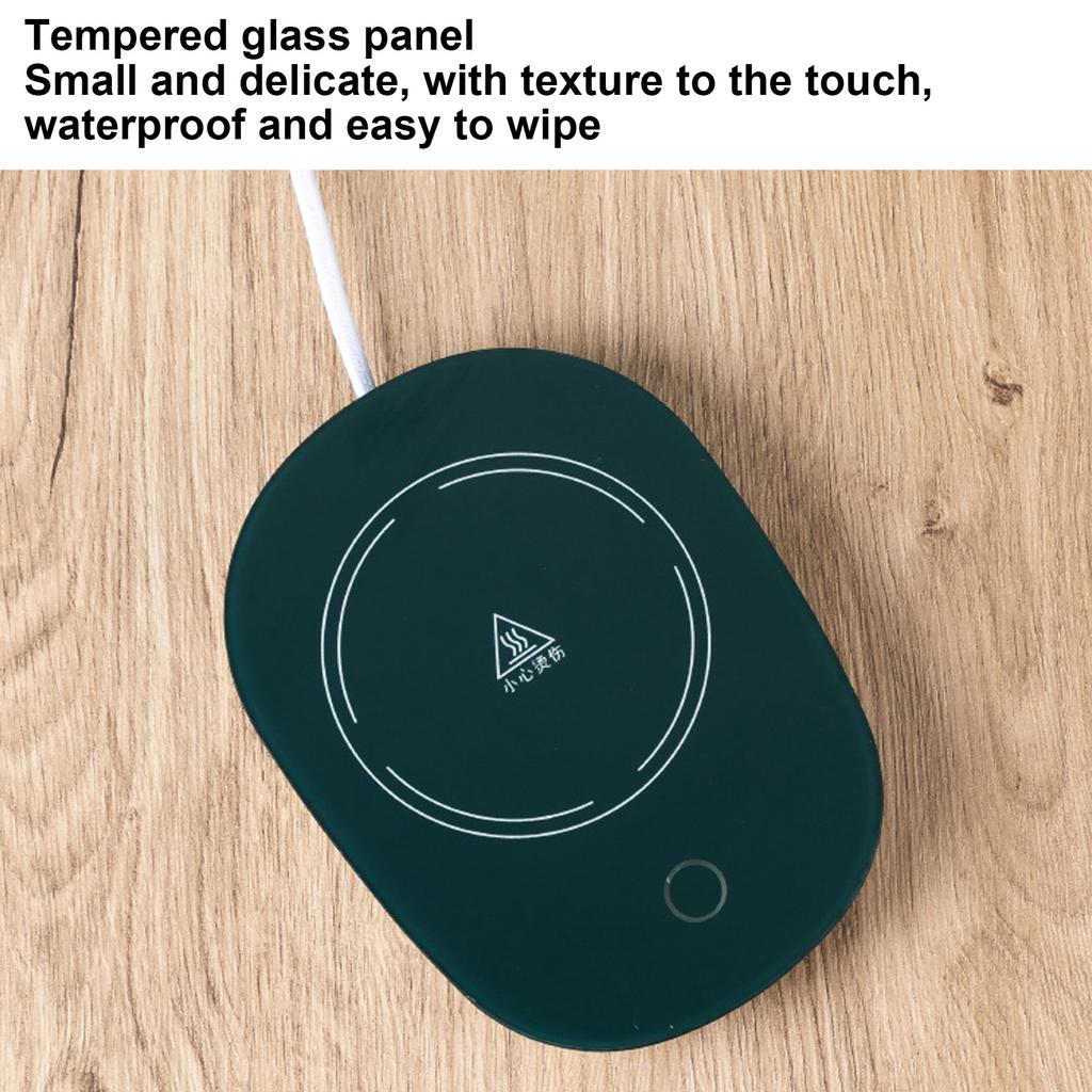 Constant Temperature Cup with Mug Warmer Thermostatic Coaster Mug and Warmer Pad CN (Green(Cup Lid Spoon Mat) )