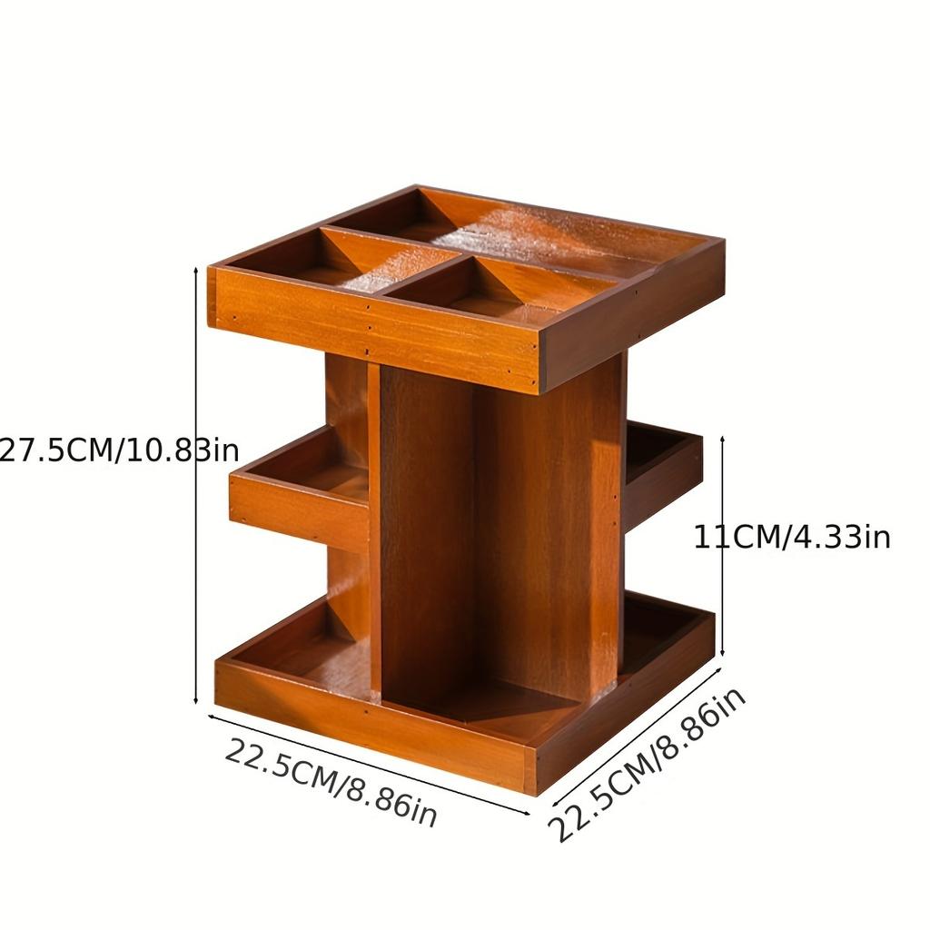 Solid wood rotating retro blind box cabinet, wooden desktop storage box, lipstick and cosmetics rack shelf organizer