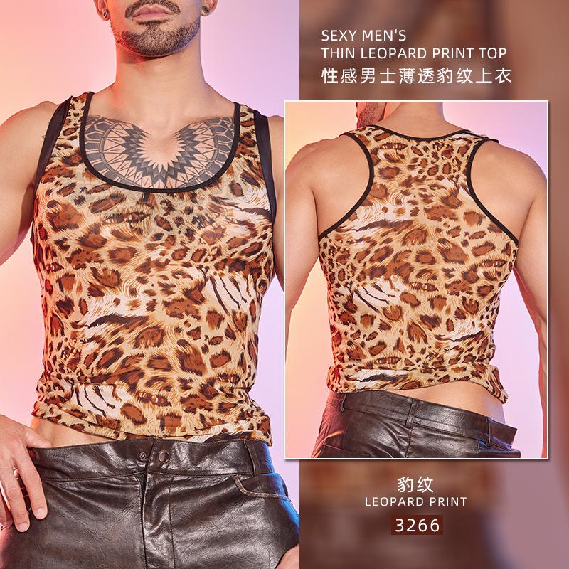 Sexy breathable wild leopard print men's top wild muscle hunk hot lingerie RS3266