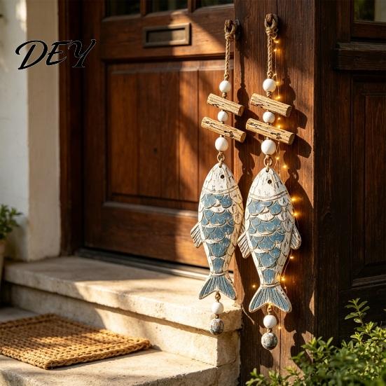 Rustic Wood Decor Lighted Wooden Fish Starfish Wall Hanging Ornament, Beachy with Warm LED Lights Lights, Coastal Nautical for Home Porch Beach House