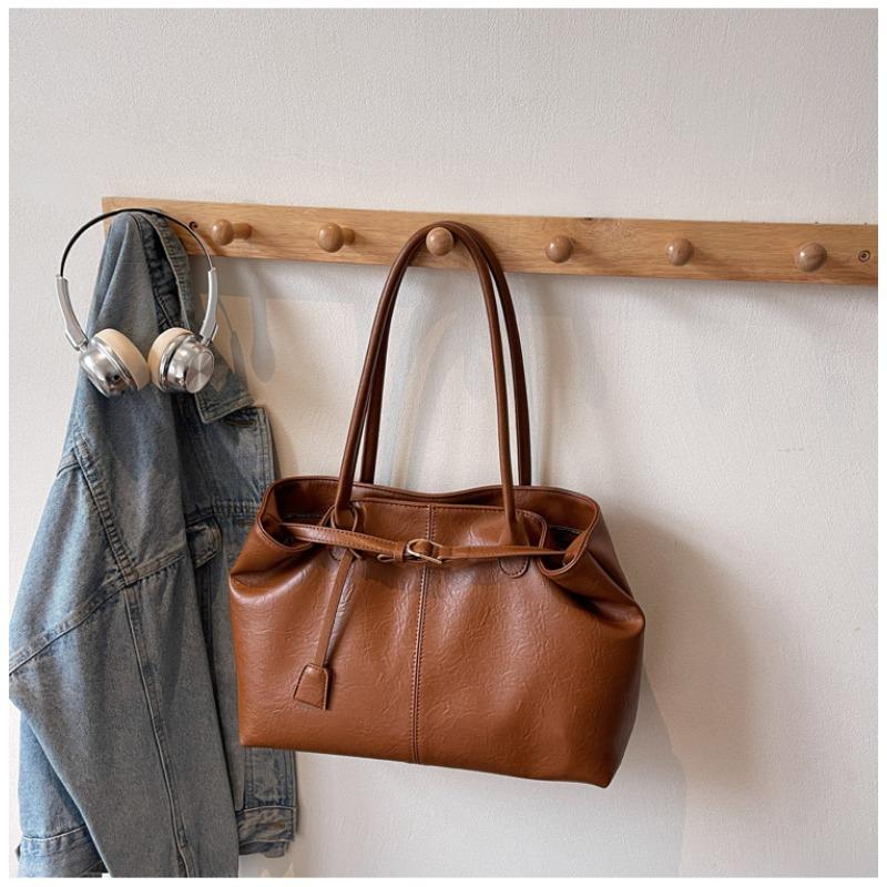 PU Solid Color Large Capacity Shoulder Bags Hasp Sewing Women's Bags 2026  Temperament Versatile Women's Handbags