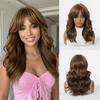 16inch Long Blonde Body Wavy Synthetic Wigs with Bangs for Women Heat Resistant Natural Hairs Wig for Daily Cosplay Party Wear