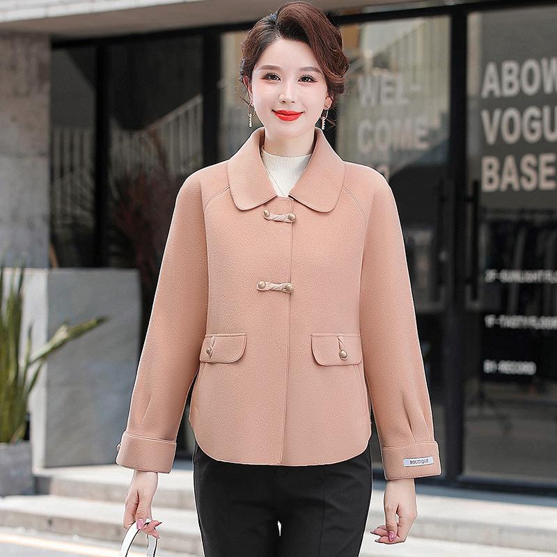 Autumn Winter Stylish Double-Sided Wool Coat - Slim Fit, Age-Reducing Short Style for Moms