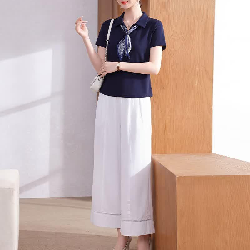 

Women s Elegant Summer Cotton Blend Blouse & Pants Set M