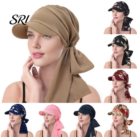 Cappello estivo leggero da donna, foulard, motivo floreale, lacci, nastro, turbante, tessuto morbido, accessorio per copricapo, cappello parasole per esterni, viaggi, ciclismo