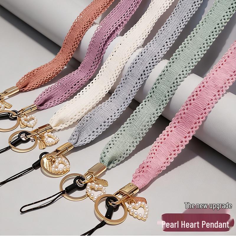Korean Style Pearl Heart Pendant Phone & ID Lanyard for Women