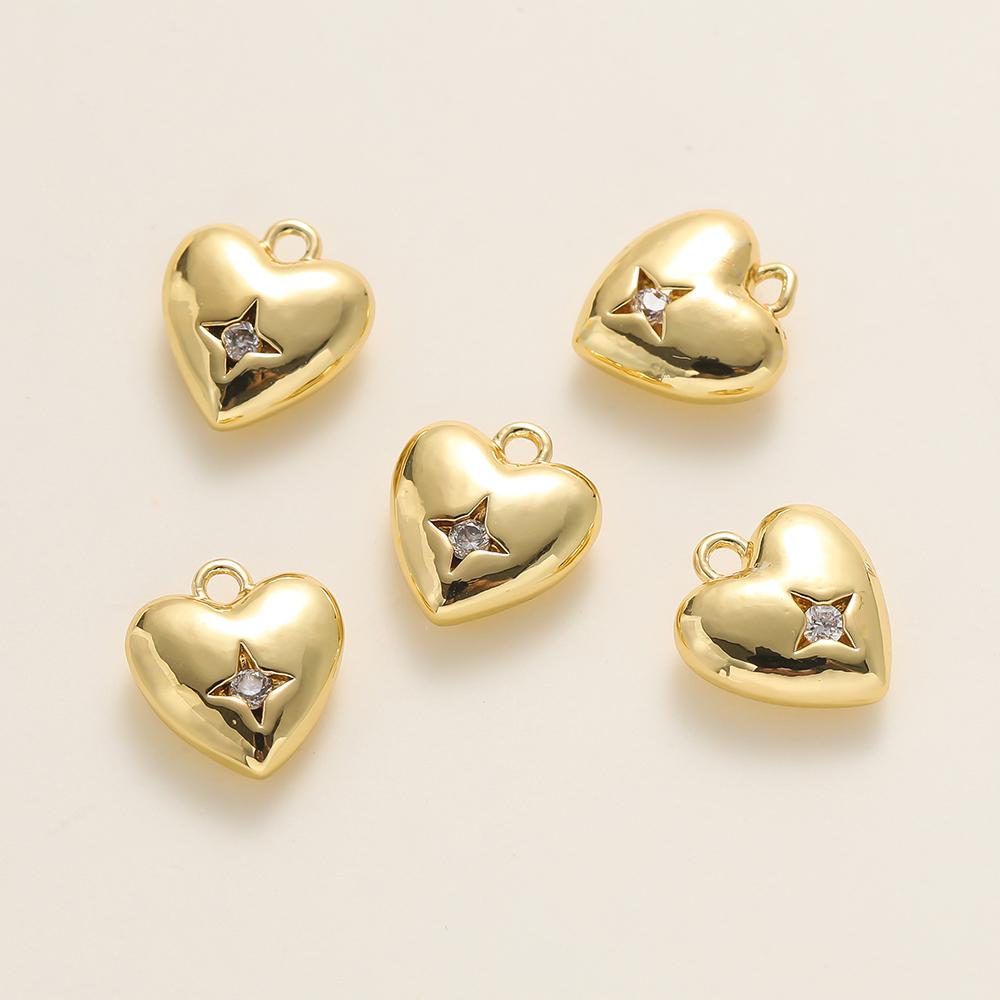 2 Stück/Packung 14/18K Goldfarbe Beschichtete Herzform Anhänger mit Zirkon für Halsketten Armbänder Schmuckherstellung Zubehör