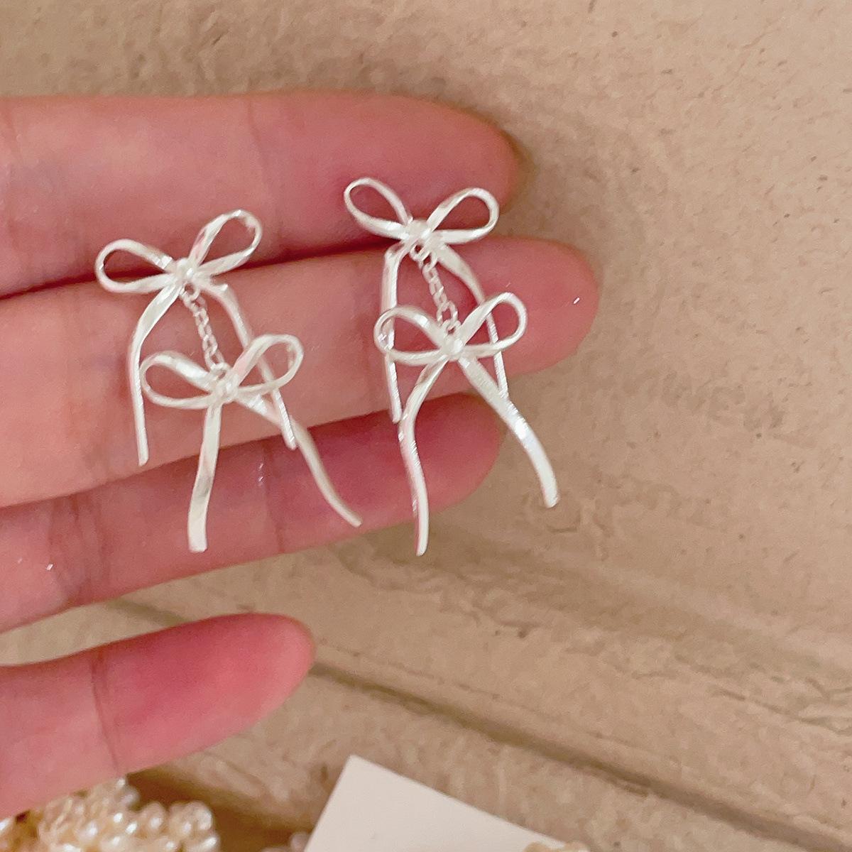 

Серьги-кисточки с двойным бантом из серебра 925 пробы, женские универсальные милые серьги премиум-класса, модные серьги Niche 925 silver needle