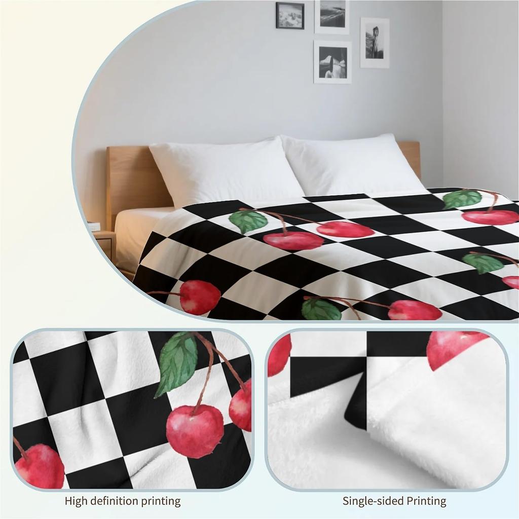 Checkerboard Cherry Blankets for Couch Sofa Bed Throw Blanket Super Soft Lightweight Warm Gift for Women Men Kids Indoor Home Decor 40X50in