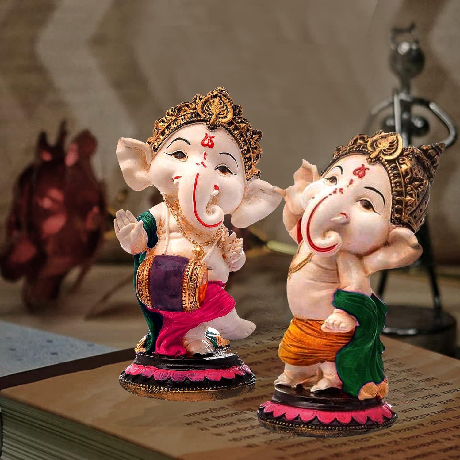 

Статуэтки маленького стоящего Ганеши из смолы ручной работы для домашнего декора - (Набор из 2 предметов, разноцветный)