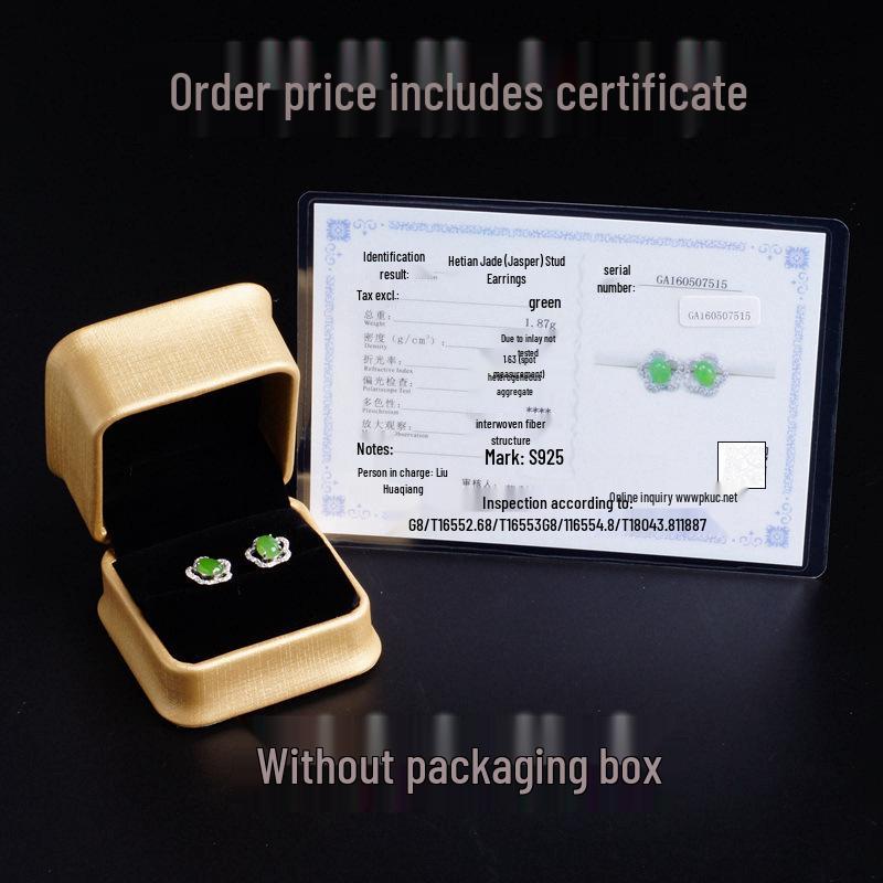 925 Sterling Silver Hetian Jasper Plum Blossom Jade Earrings with Certificate - Ancient Chinese Style