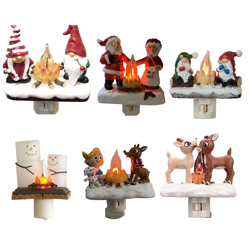Xmas Night Light Flickering Campfire Effect Resin Plug In Night Lamp Holiday Decoration