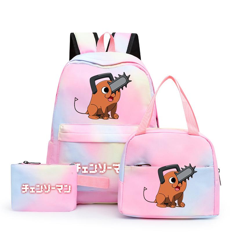 3ks/Sada motorová pila Muž Kawaii Neformální školní taška Barevný batoh Set Dívka s obědovou taškou pro ženy Studentský teenager batoh Penál
