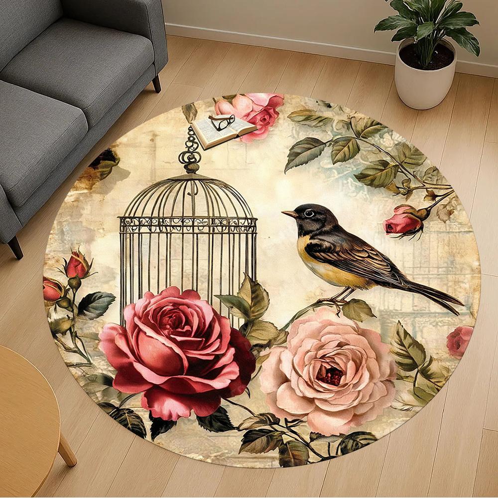 1PC bird cage flowers Office Round Area Rug, Under Office Chairs Bedroom Living Room Home Decor, Carpet for Office -1110100