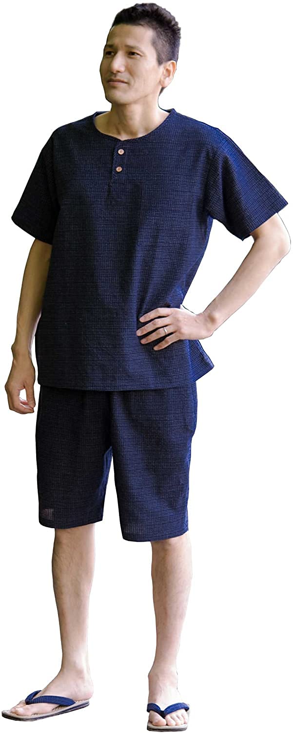 

Watanosato Сделано в Японии Куруме Чидзими Тканый Домашний Костюм Джинбэй Самуэ Литературный Темно-синий (Ватано Сато) (М, Узор, Синий)