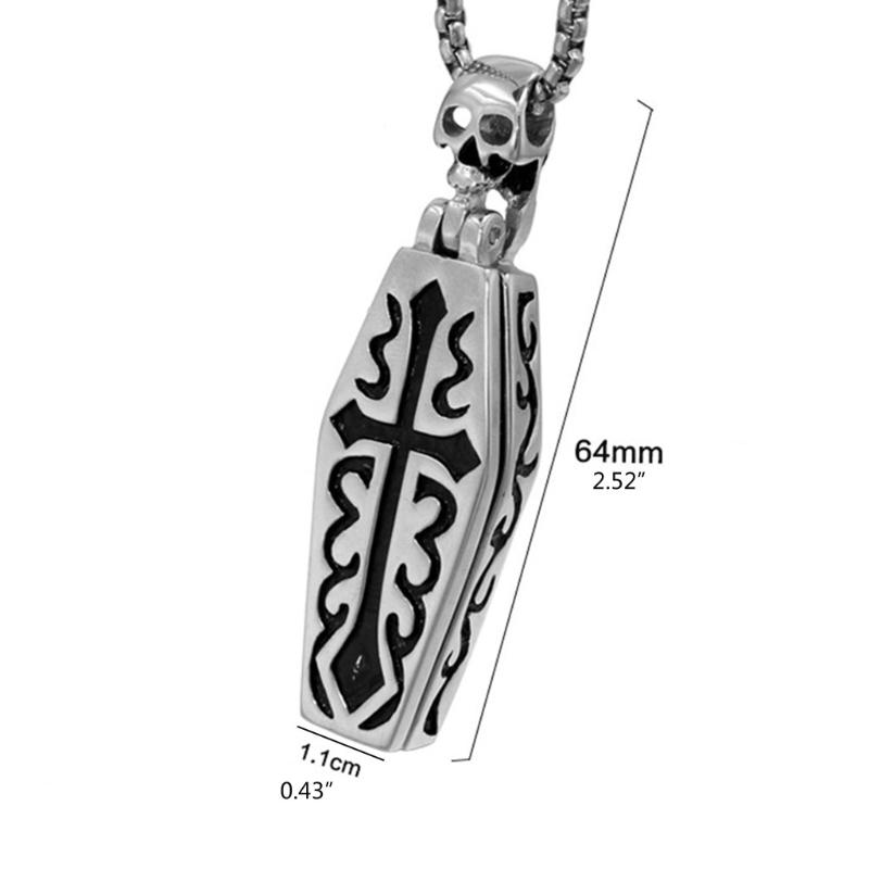 Gothic for Cross Necklace Stainless Steel for Vampire Coffin Pendant Women Men Skull Necklaces Skeleton Jewelry Hallowee