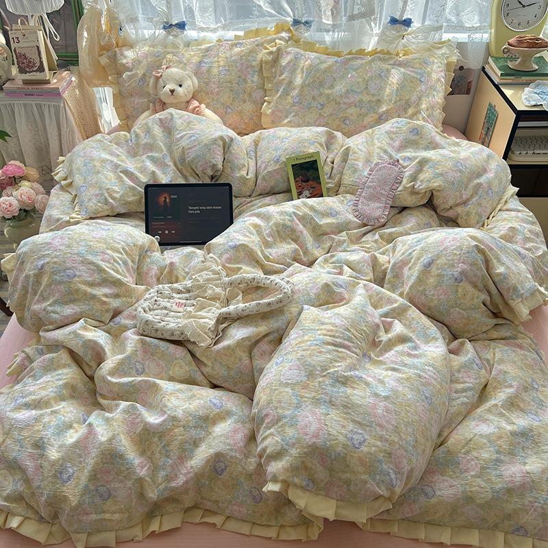 insA Cotton Bed Four-piece Set Pure Cotton New Maternal and Infant Grade Bed Sheet Quilt Cover Student Dormitory Three-piece Set
