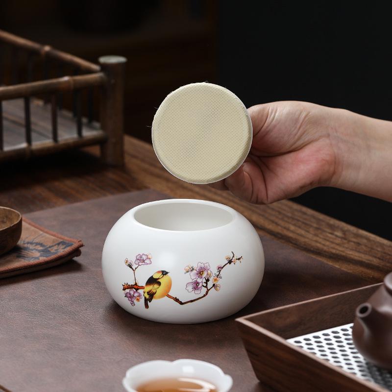 Ceramic Tea Caddy Souvenir: Small Moisture-Proof Jar for Pu-erh & White Tea, Ideal Gift with Logo