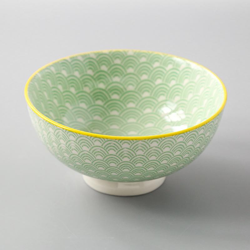 Japanese 6 Inch Noodle Bowl Ceramic Underglaze High Foot Salad Bowl for Home Ramen