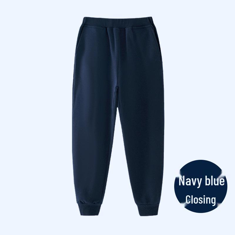 Calças Esportivas Retas com Forro de Fleece Azul Escuro para Meninas do Ensino Fundamental - Uniforme Escolar Primavera/Outono