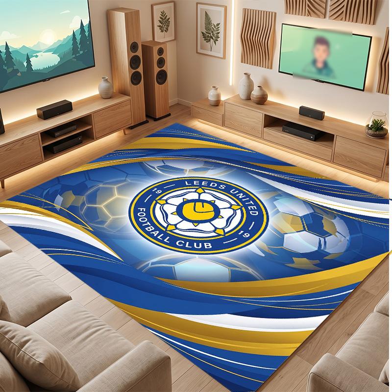 Leeds United Voetbal Print Kristalfluweel Tapijt, Comfortabel Waterabsorberend Antislip Binnen Vloerkleed