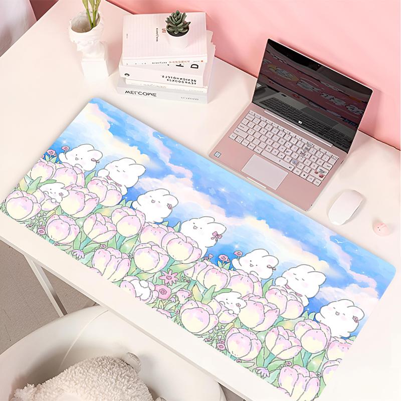 Lovely Rabbit Large Gaming Keyboard Mouse Pad Anime Green Plant Computer Gamer Tablet Mause pad Long Mousepad x Cute Mats