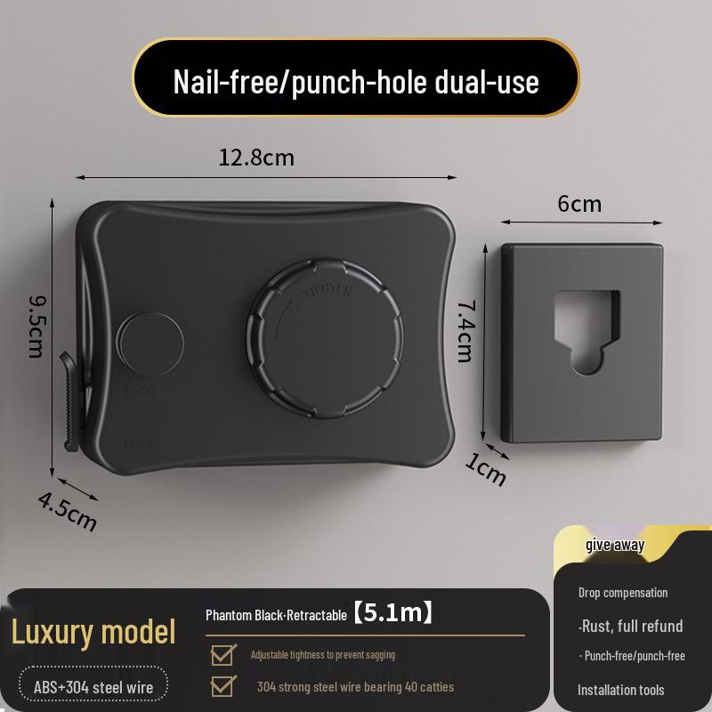 Invisible Retractable Clothesline - Indoor No-Punch Steel Wire Dryer