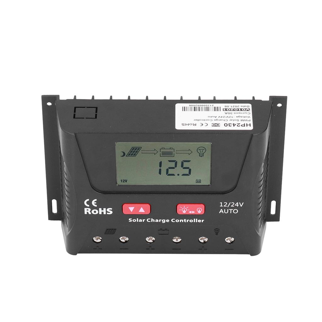30A 12V/24V PWM Solar Charge Controller Regulator LCD Display Automatic Identification Adjustable Pa