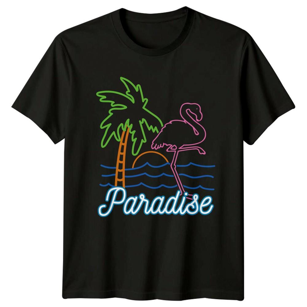 

Retro Paradise Flamingo Beach T-Shirt Neon Palm Tree Vacation Tee 4XL