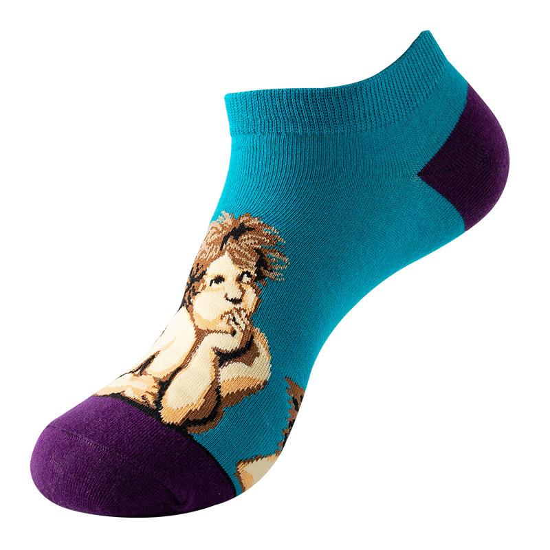 Spring Summer Socks Cute Funny Harajuku Cartoon Men Boat Oil Painting Food Casual Cotton Short Socks for Female Sox