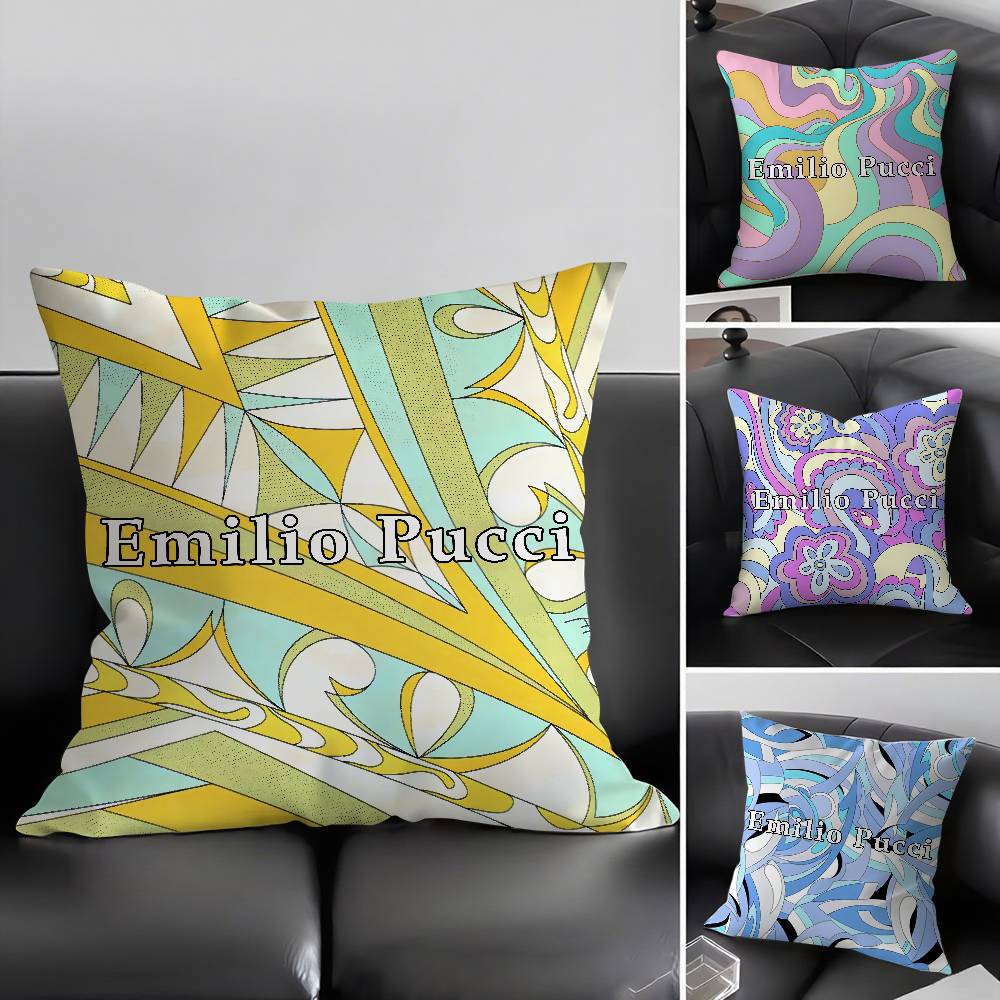 Fashion E-Ee-Emilio Logo P-Pucci Pillow Case Home Dorm Chair Back Short Plush Double-Sided Printing Nap Time Cushion Cover